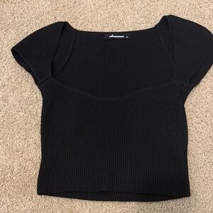 Black Short Sleeve Ribbed Cap Sleeve Top